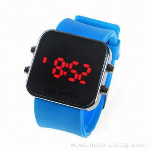 Fashion LED Watch with Mirror Dial, Eco-friendly Silicone Band with Alloy Case